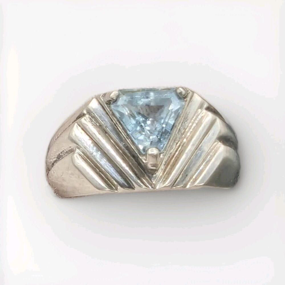 Blue Topaz Art Deco Style Sterling Silver 925 Marked JED Size 9 #2